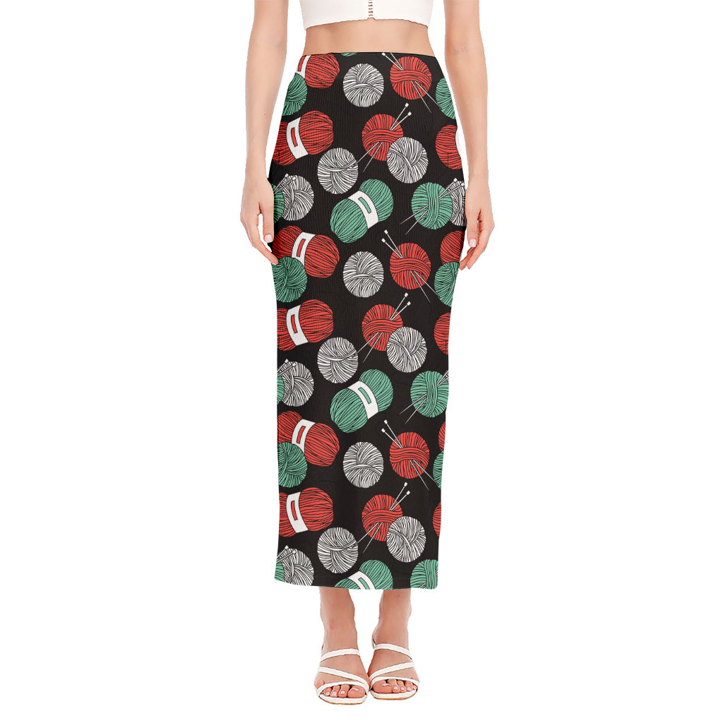 Crochet Yarn Pattern Print Side Slit Maxi Skirt