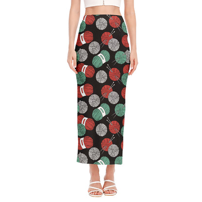Crochet Yarn Pattern Print Side Slit Maxi Skirt
