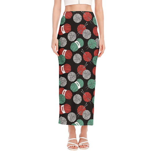 Crochet Yarn Pattern Print Side Slit Maxi Skirt