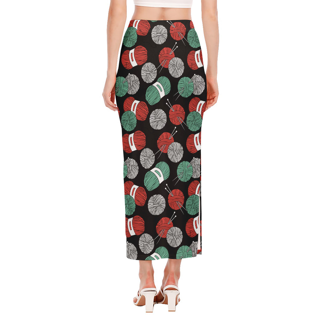 Crochet Yarn Pattern Print Side Slit Maxi Skirt