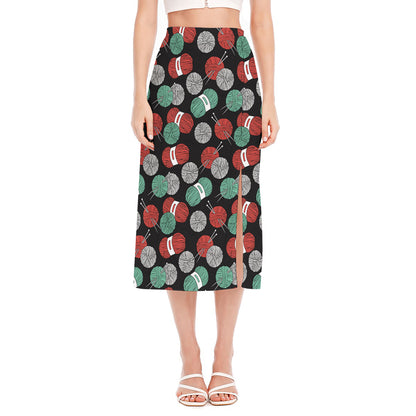 Crochet Yarn Pattern Print Side Slit Midi Skirt