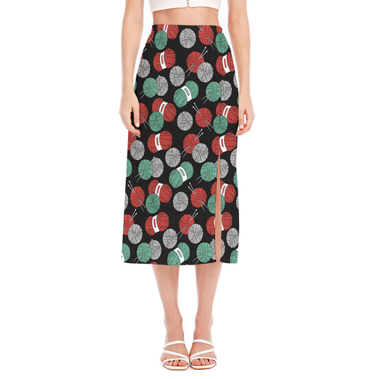 Crochet Yarn Pattern Print Side Slit Midi Skirt
