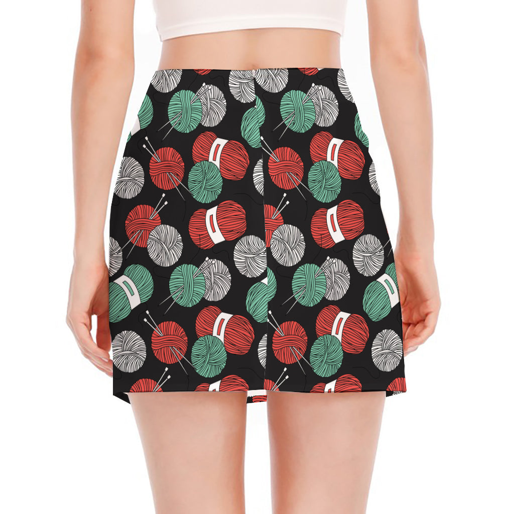 Crochet Yarn Pattern Print Side Slit Mini Skirt