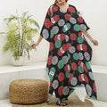 Crochet Yarn Pattern Print Silk V-Neck Kaftan Dress