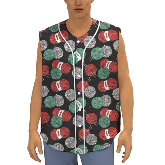 Crochet Yarn Pattern Print Sleeveless Baseball Jersey