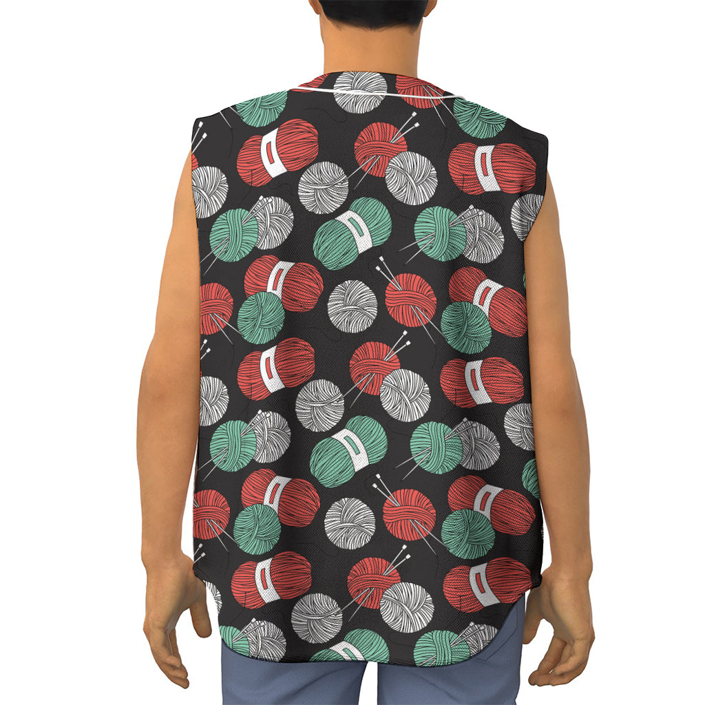 Crochet Yarn Pattern Print Sleeveless Baseball Jersey