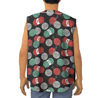 Crochet Yarn Pattern Print Sleeveless Baseball Jersey