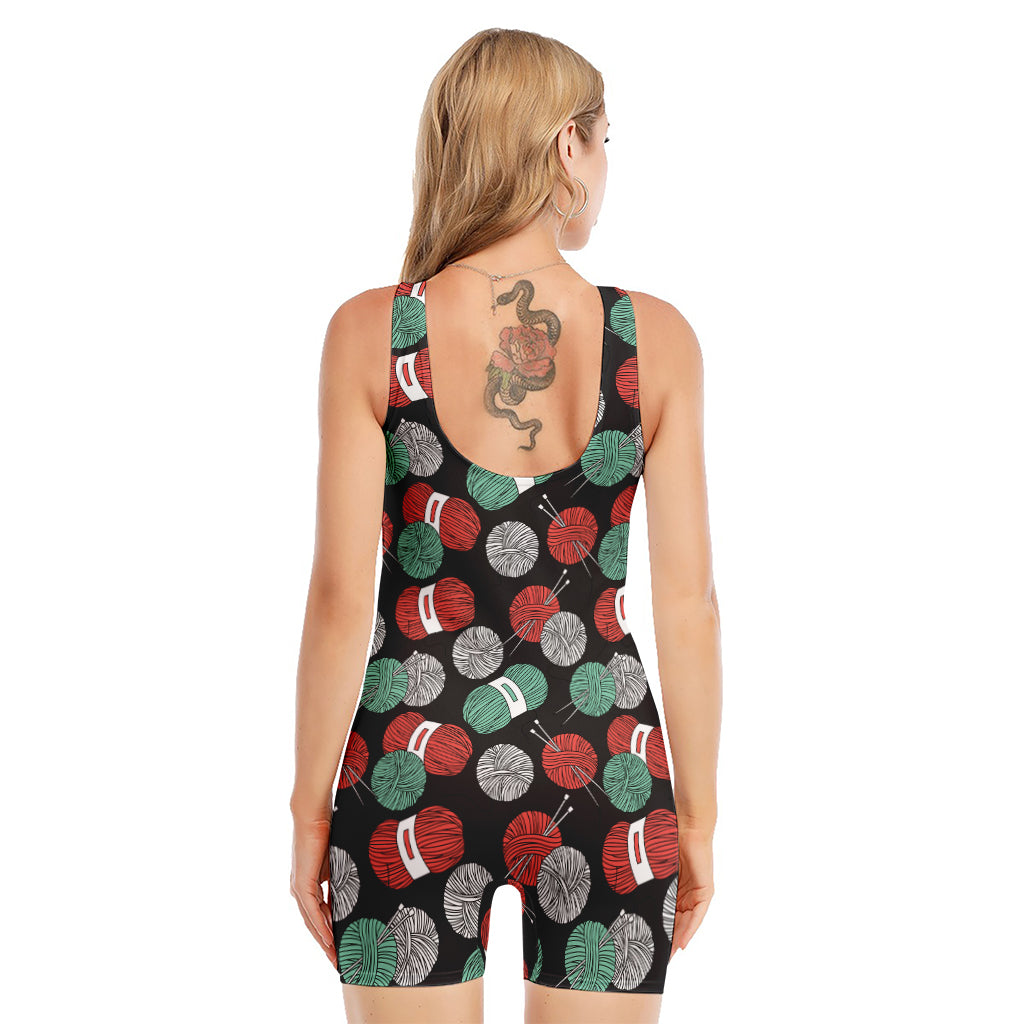 Crochet Yarn Pattern Print Sleeveless One Piece Swimsuit