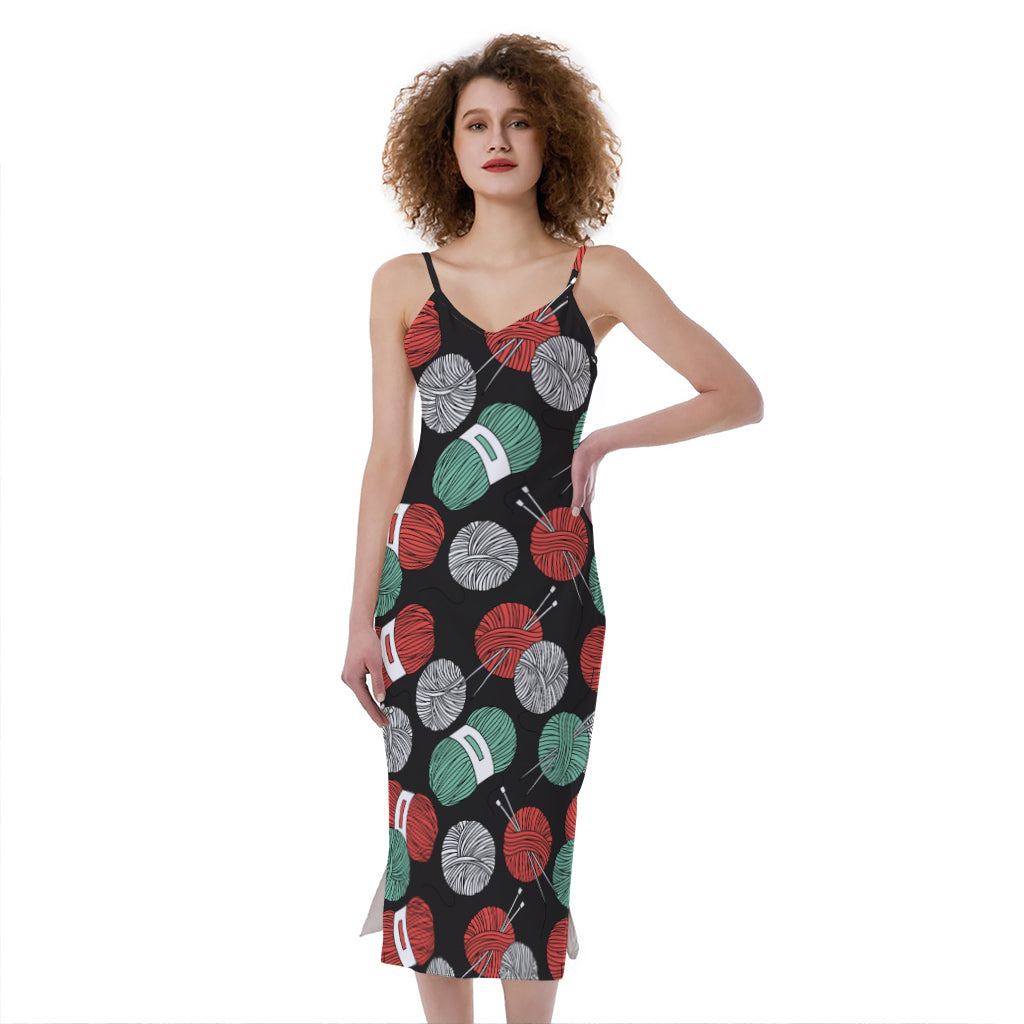 Crochet Yarn Pattern Print Slim Fit Midi Cami Dress