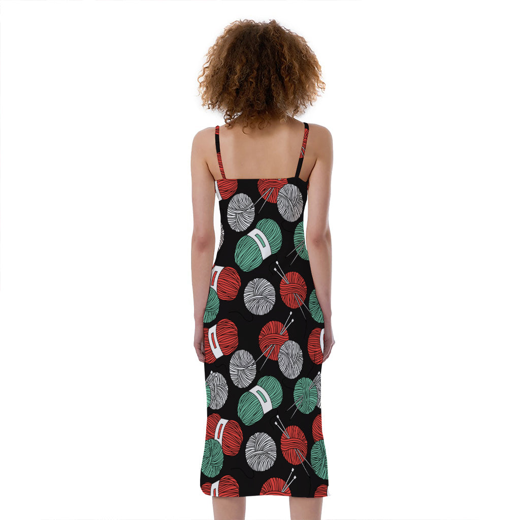 Crochet Yarn Pattern Print Slim Fit Midi Cami Dress