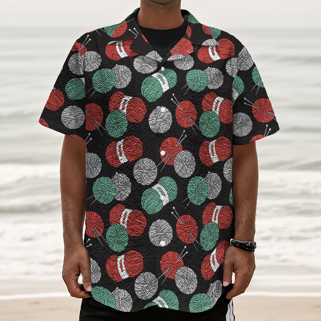 Crochet Yarn Pattern Print Textured Short Sleeve Shirt