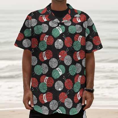 Crochet Yarn Pattern Print Textured Short Sleeve Shirt
