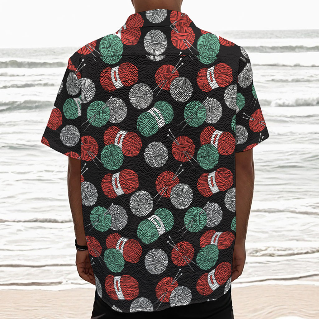 Crochet Yarn Pattern Print Textured Short Sleeve Shirt