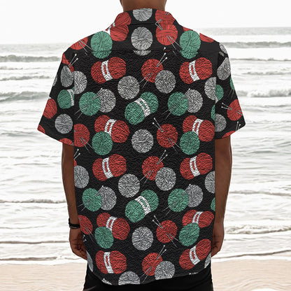 Crochet Yarn Pattern Print Textured Short Sleeve Shirt