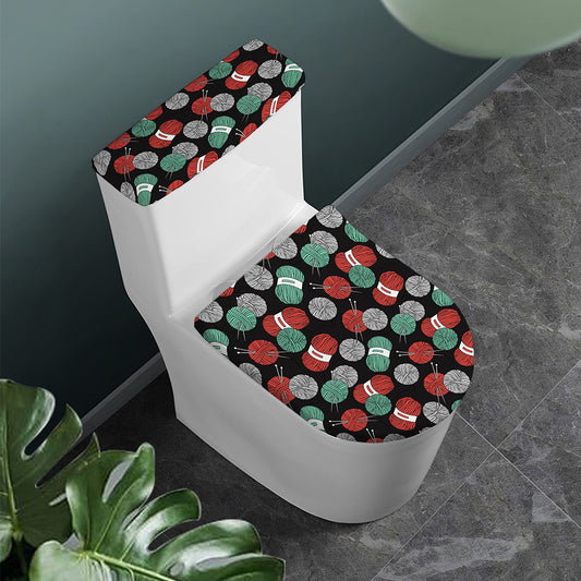 Crochet Yarn Pattern Print Toilet Lid And Tank Cover Set