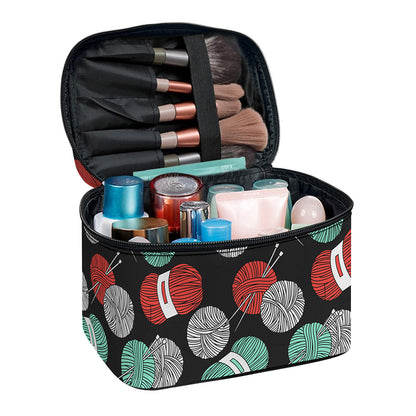 Crochet Yarn Pattern Print Travel Makeup Bag