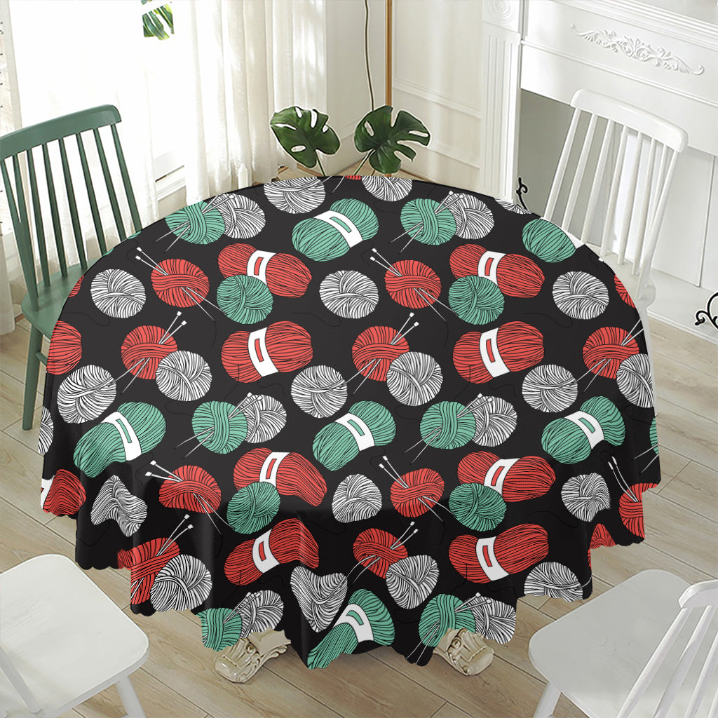 Crochet Yarn Pattern Print Waterproof Round Tablecloth