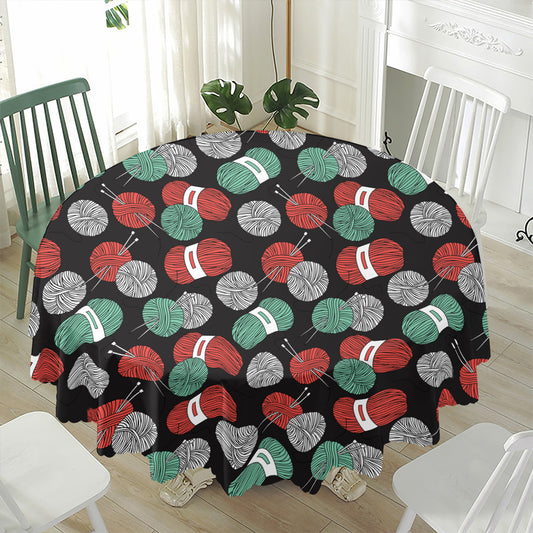 Crochet Yarn Pattern Print Waterproof Round Tablecloth