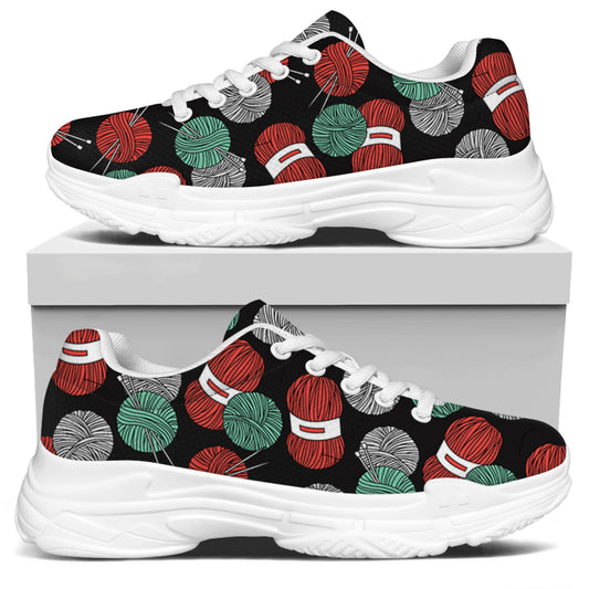 Crochet Yarn Pattern Print White Chunky Shoes