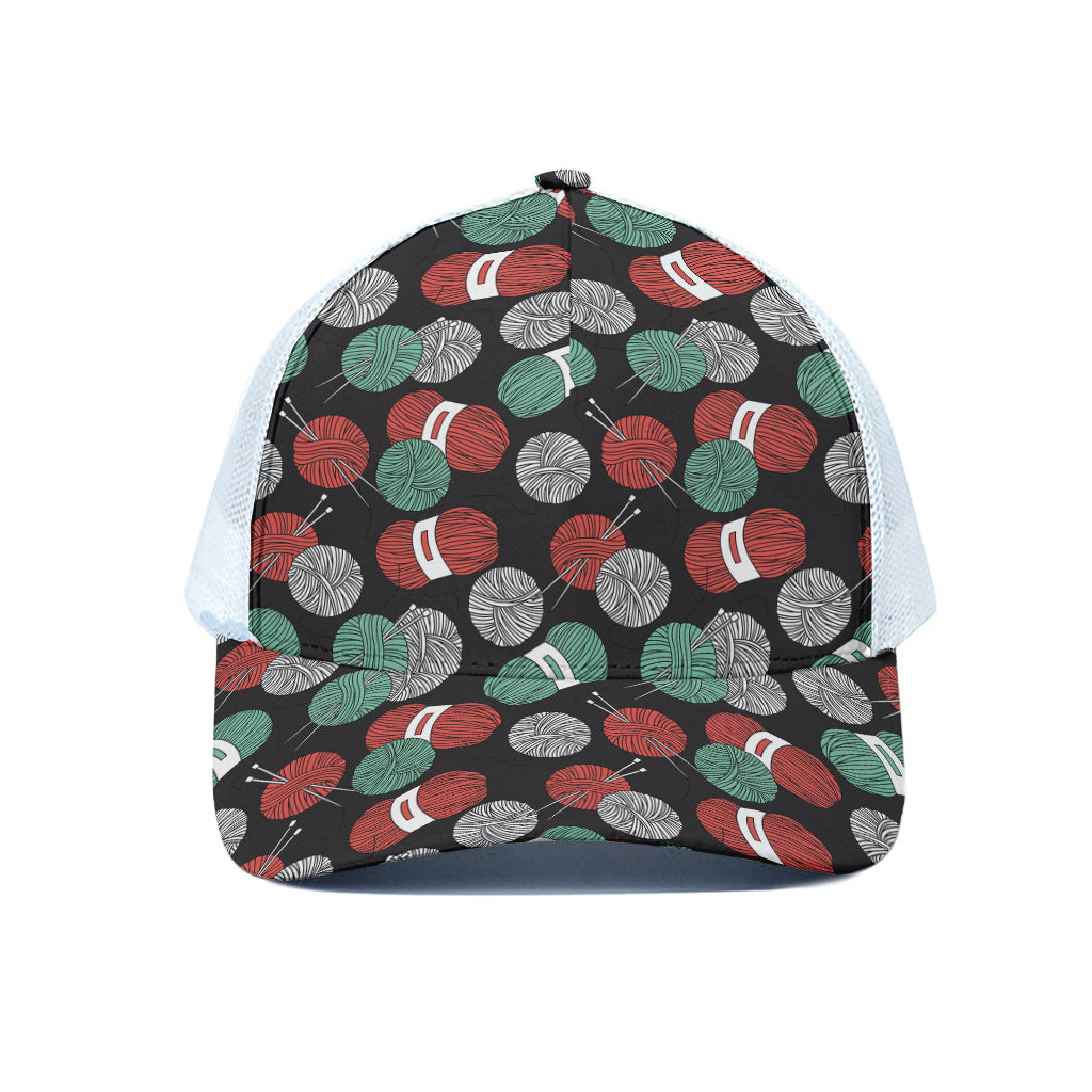 Crochet Yarn Pattern Print White Mesh Trucker Cap