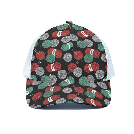 Crochet Yarn Pattern Print White Mesh Trucker Cap