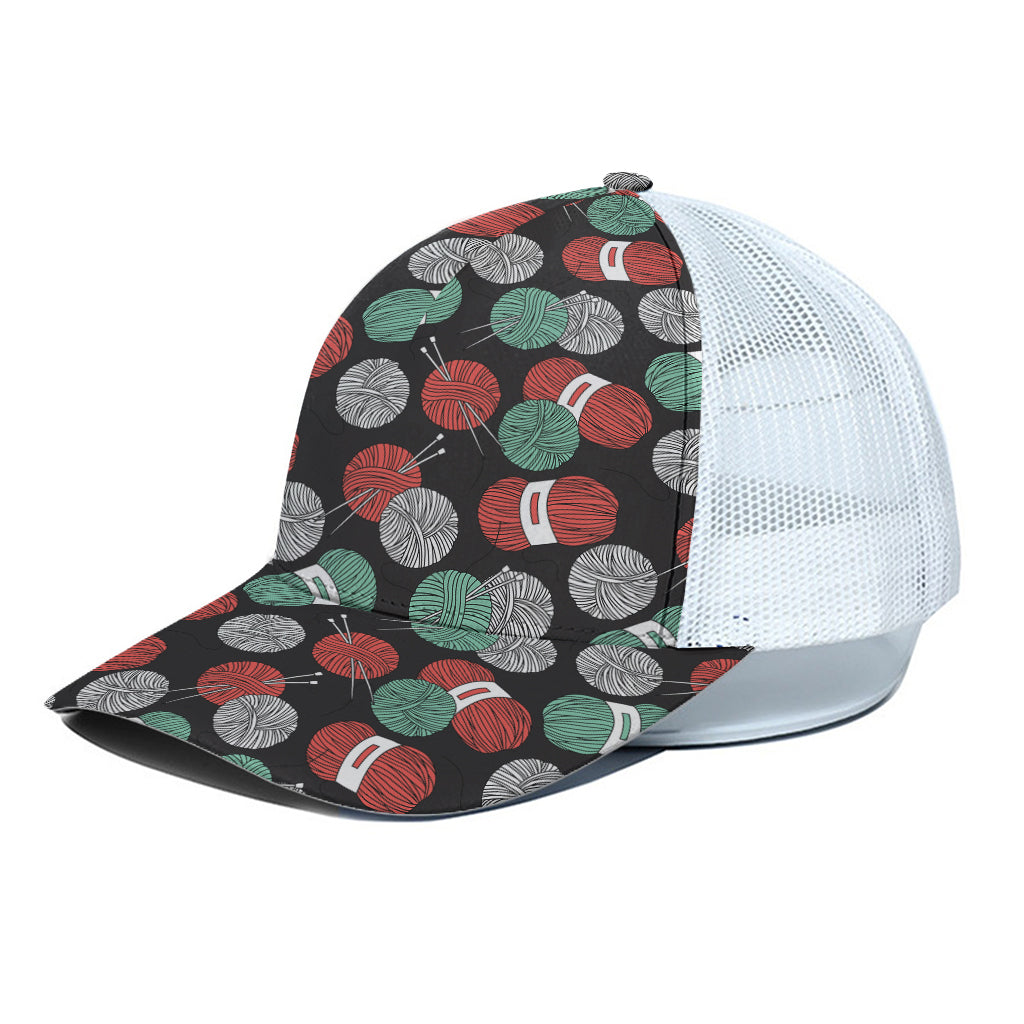Crochet Yarn Pattern Print White Mesh Trucker Cap