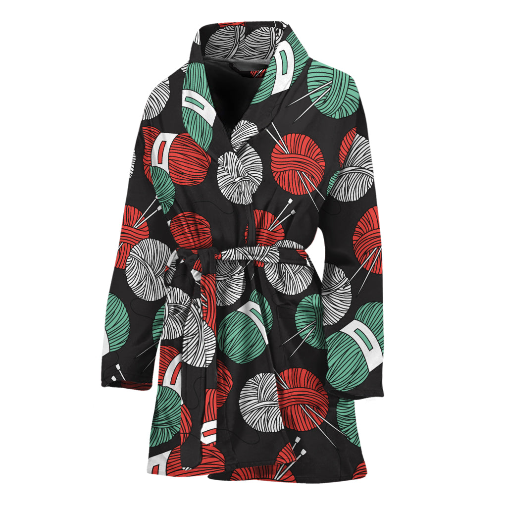 Crochet Yarn Pattern Print Women's Bathrobe
