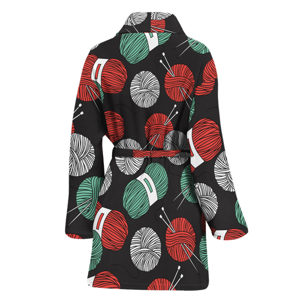 Crochet Yarn Pattern Print Women's Bathrobe