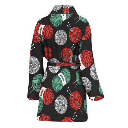 Crochet Yarn Pattern Print Women's Bathrobe