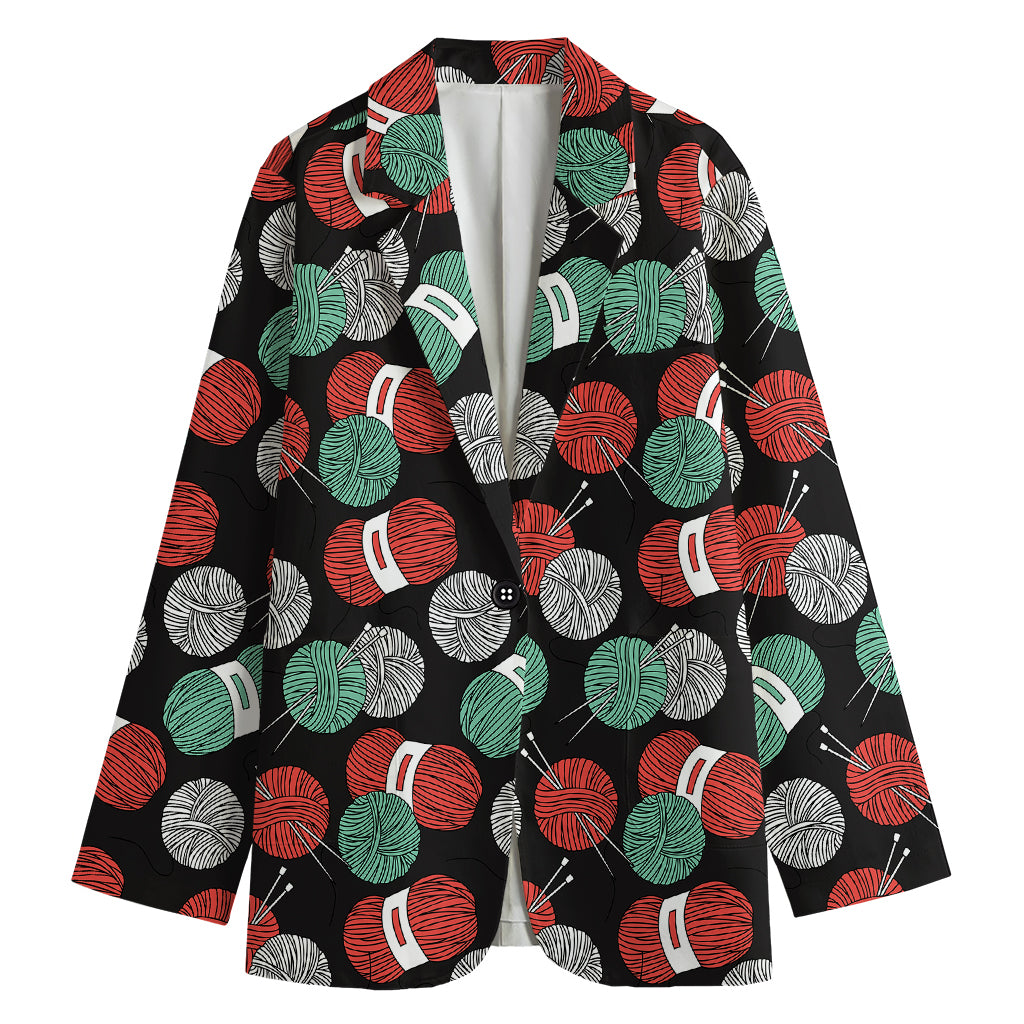 Crochet Yarn Pattern Print Women's Blazer