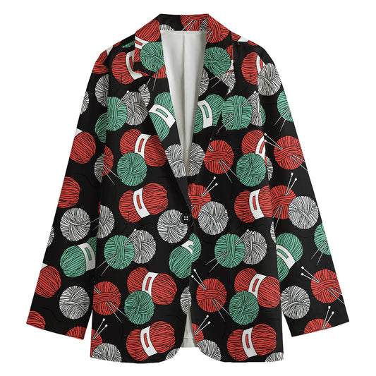 Crochet Yarn Pattern Print Women's Blazer