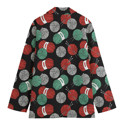 Crochet Yarn Pattern Print Women's Blazer