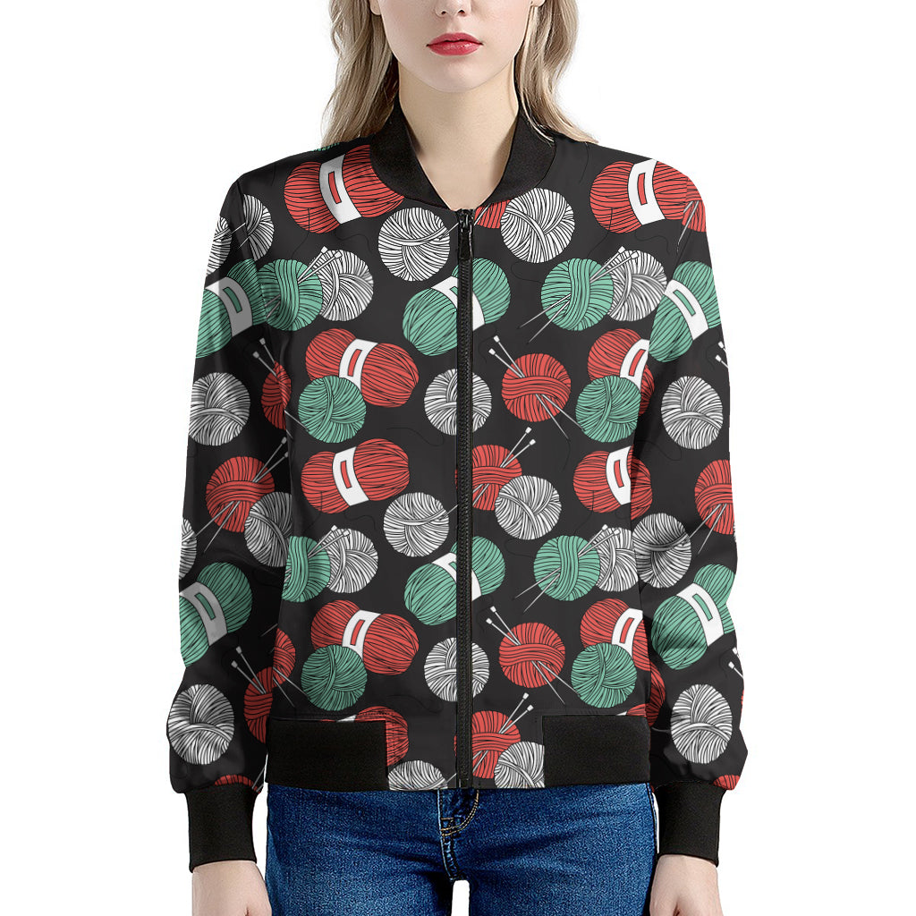 Crochet Yarn Pattern Print Women's Bomber Jacket