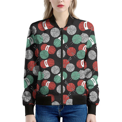 Crochet Yarn Pattern Print Women's Bomber Jacket