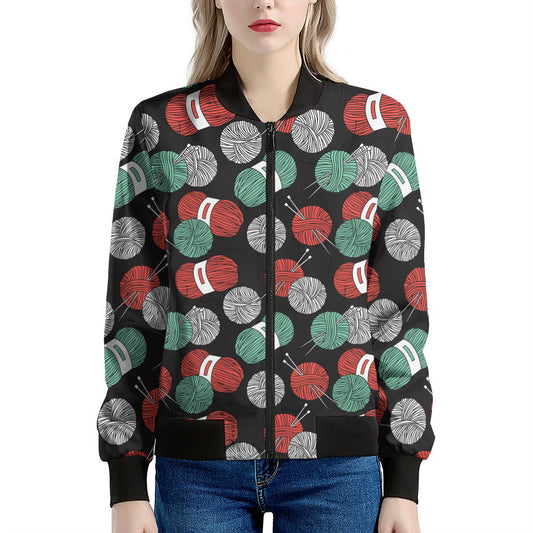 Crochet Yarn Pattern Print Women's Bomber Jacket