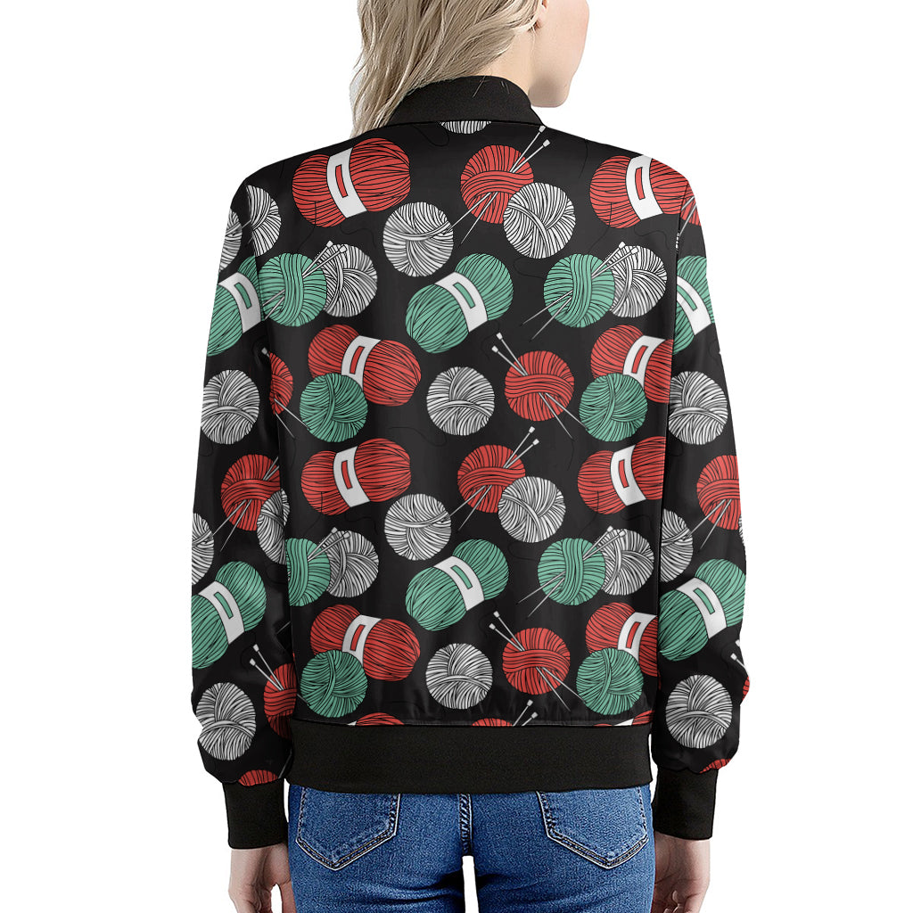 Crochet Yarn Pattern Print Women's Bomber Jacket