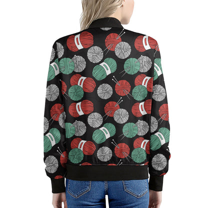 Crochet Yarn Pattern Print Women's Bomber Jacket