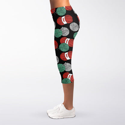 Crochet Yarn Pattern Print Women's Capri Leggings