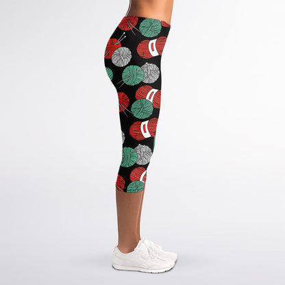 Crochet Yarn Pattern Print Women's Capri Leggings