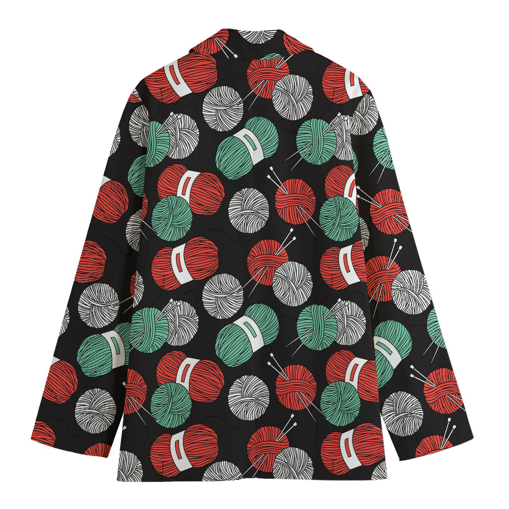 Crochet Yarn Pattern Print Women's Cotton Blazer