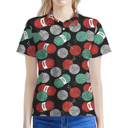 Crochet Yarn Pattern Print Women's Polo Shirt