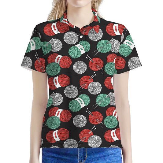 Crochet Yarn Pattern Print Women's Polo Shirt