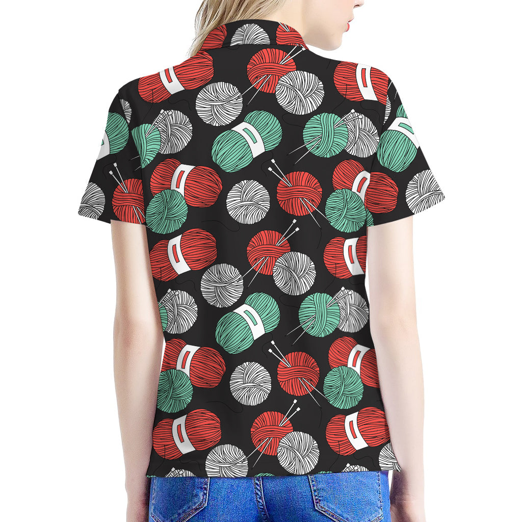 Crochet Yarn Pattern Print Women's Polo Shirt