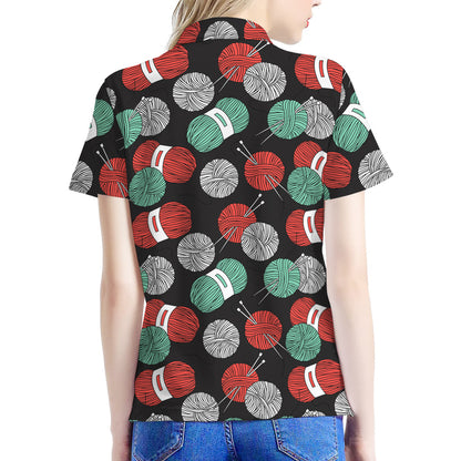 Crochet Yarn Pattern Print Women's Polo Shirt