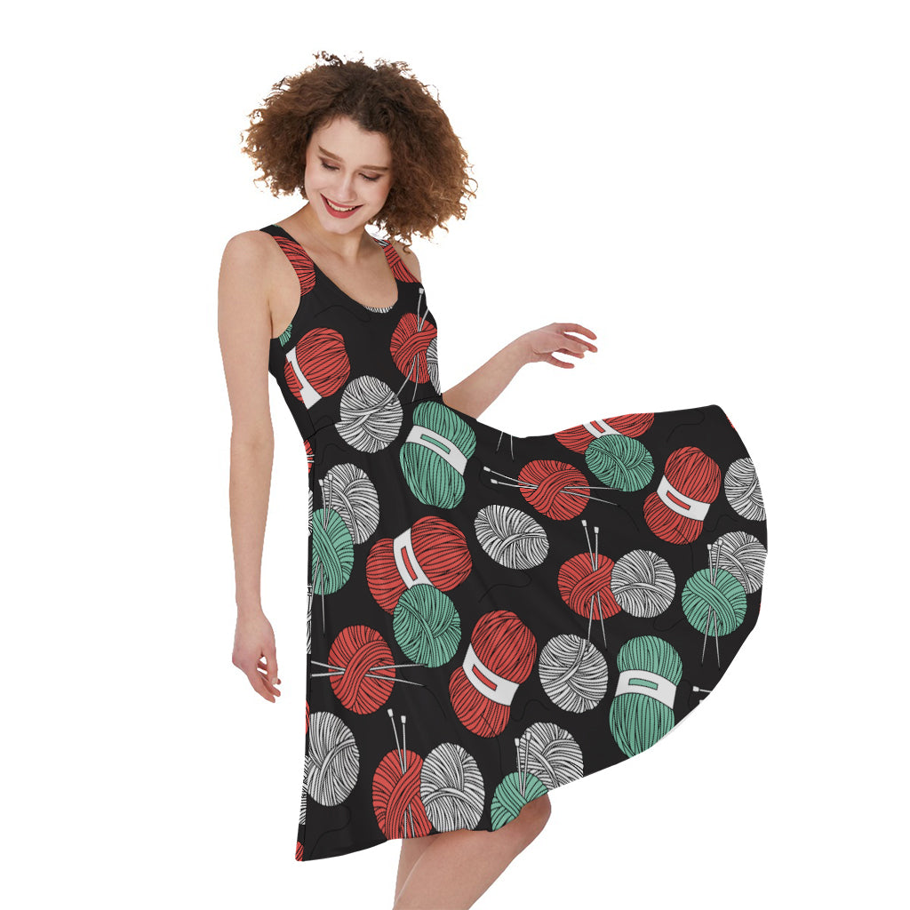 Crochet Yarn Pattern Print Women's Sleeveless Dress