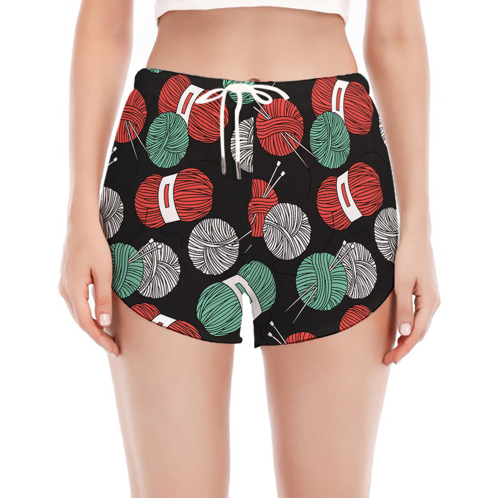 Crochet Yarn Pattern Print Women's Split Running Shorts