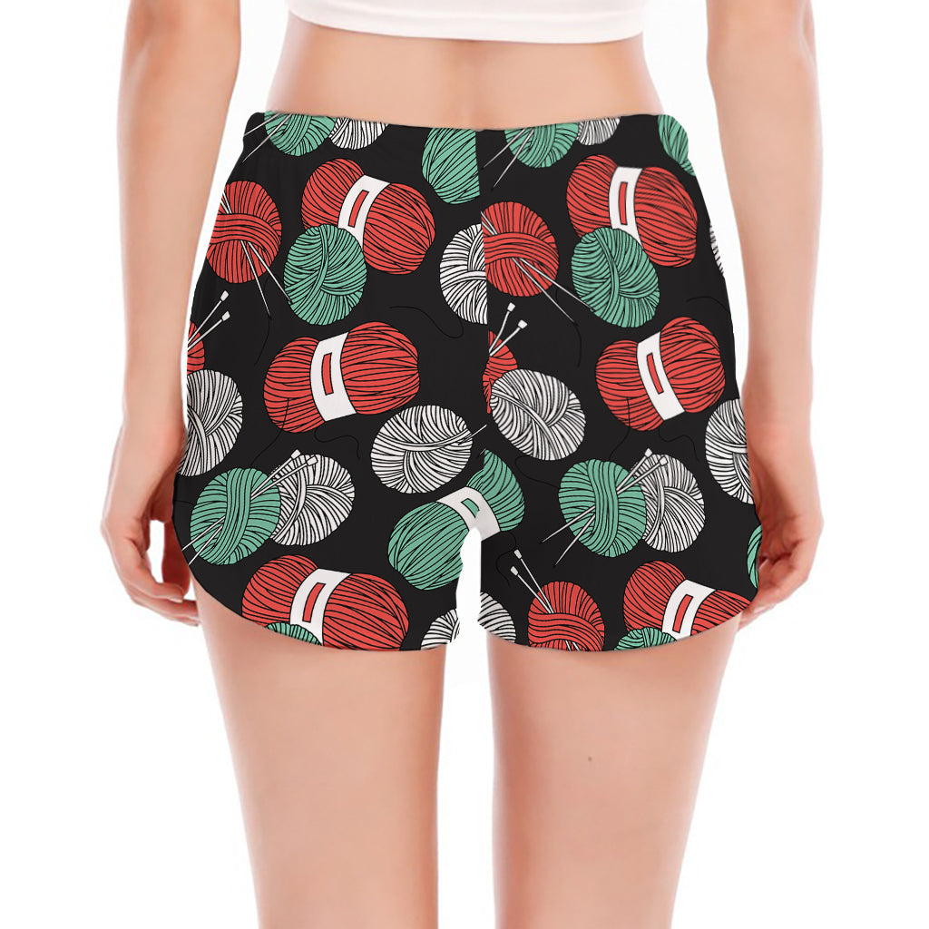 Crochet Yarn Pattern Print Women's Split Running Shorts