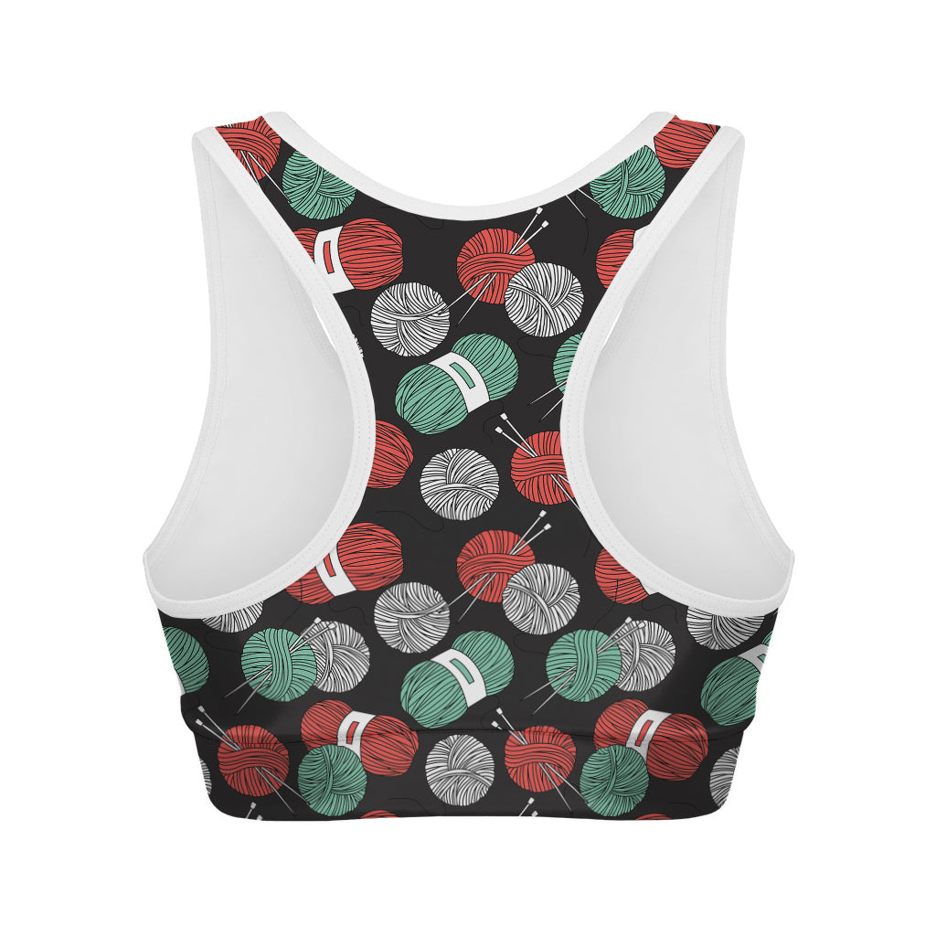Crochet Yarn Pattern Print Women's Sports Bra