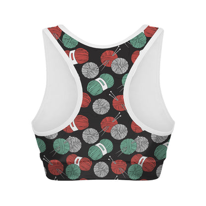 Crochet Yarn Pattern Print Women's Sports Bra