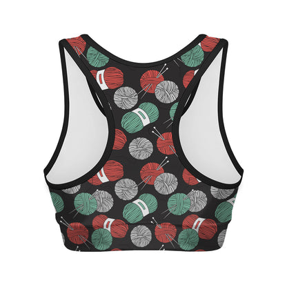 Crochet Yarn Pattern Print Women's Sports Bra